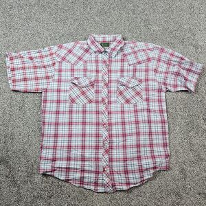 Pearl Snap Shirt Mens XL White Red Tartan Western Cowboy Work Rodeo Country